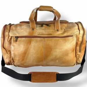 Vintage Duffel Travel Overnight Bag Weekender Brown Tan Leather Rugged Rustic